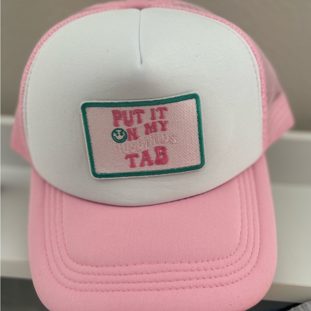 Pink and White Trucker Hat with Mesh Back